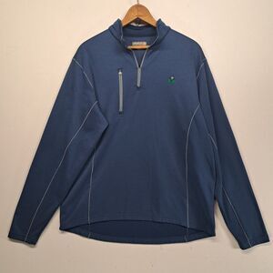Peter Millar Medium Quarter Zip Thistle Golf Club Navy Blue Pullover Performance